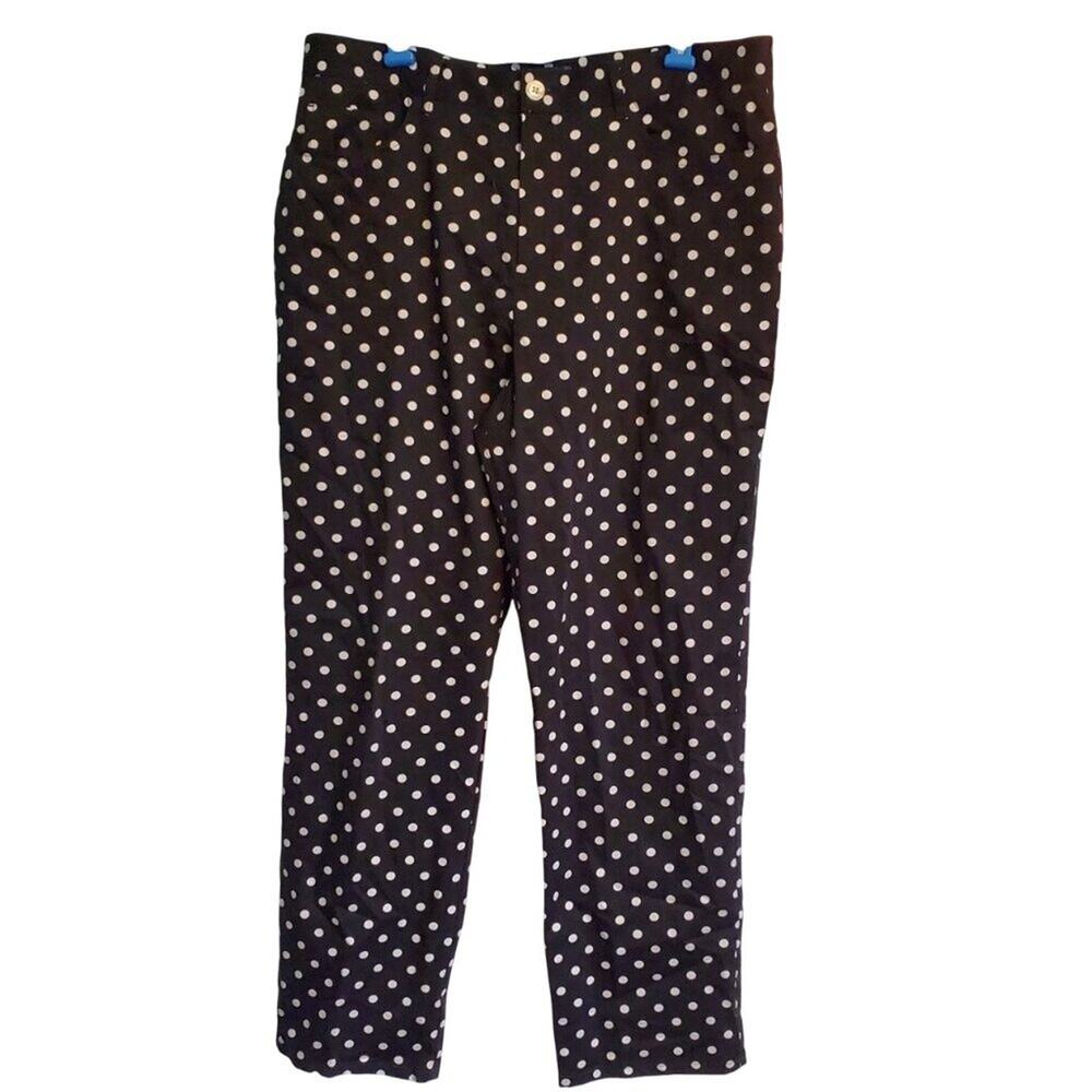 Lauren Ralph Lauren Black White Polka Dot Straight Leg Cotton Dress Pants